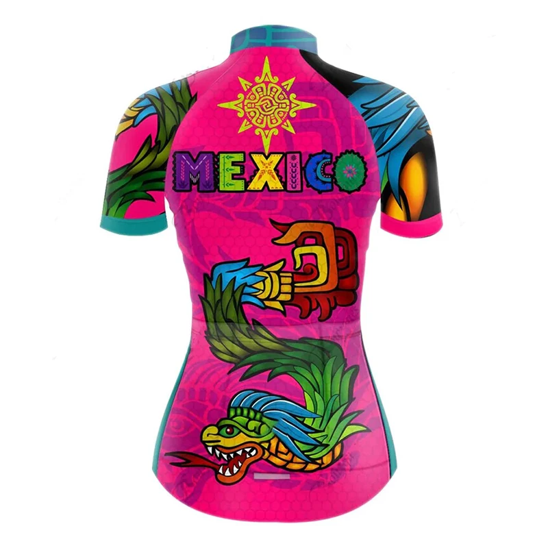 NEW Woman Mexico National Flag Team Cycling Jersey Green Black Bike Clothing Bicycle Wear Short Sleeve Customizable