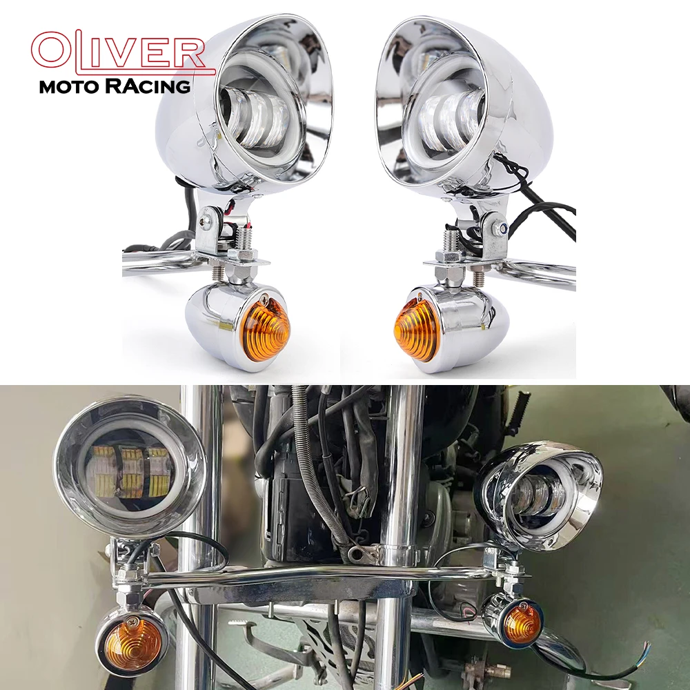 Afbeelding 3: Motorfiets LED Mistlamp Met Richtingaanwijzer Extra Drive Lamp Voor Cruisers Choppers Cafe Racers Custom XL883
