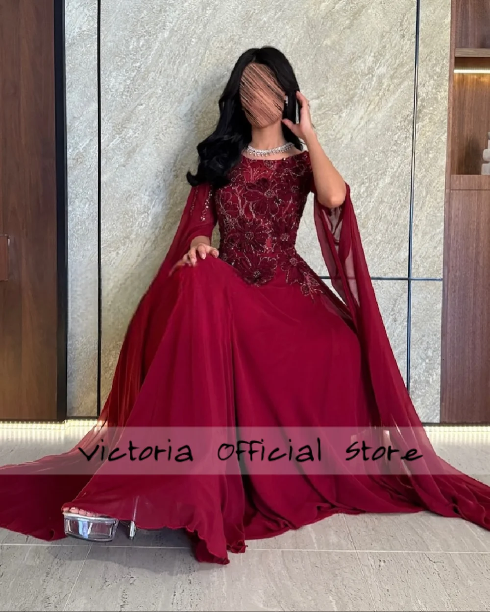 Bordeaux Kralen Cape Satijn Arabische Avondjurken Plooi Corset Formele Gelegenheid Jurken robes de soirée Aangepast