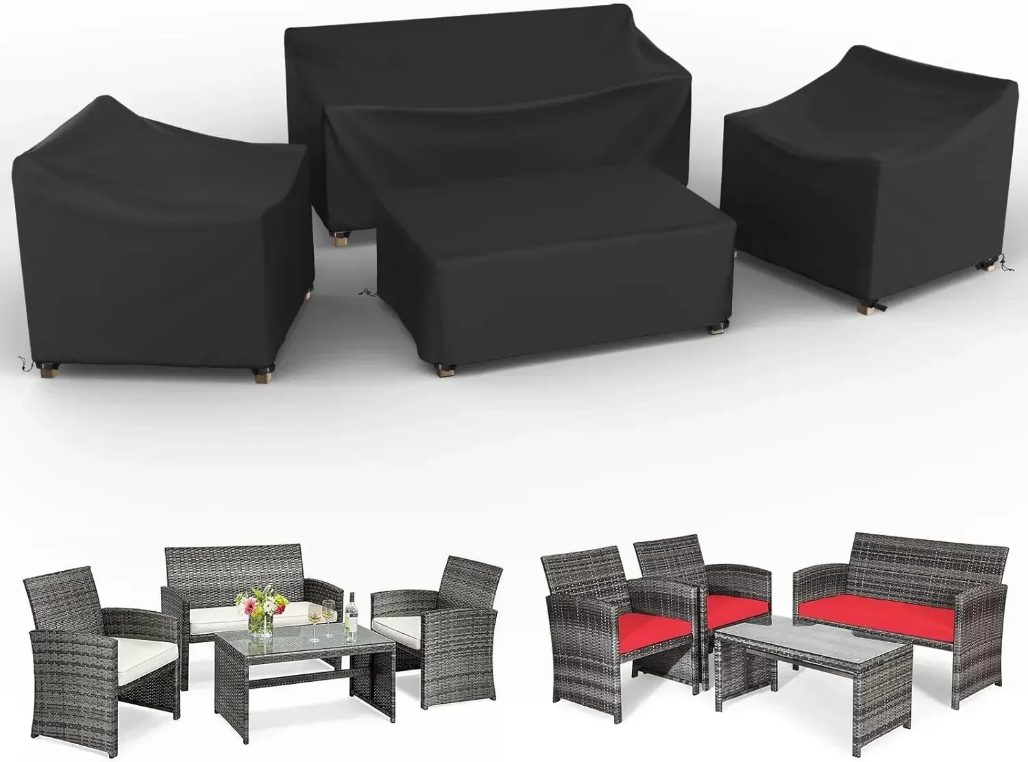 Patio Furniture Cover Set 4 Piece Outdoor Furniture Cover Waterproof, 500D Heavy Duty Lawn Outdoor Patio Furniture