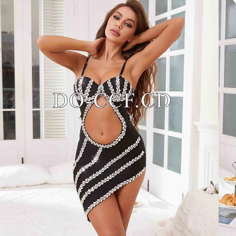 Sexy Cutout Rhinestones Dress Women Pole Dance Party Dress Bar Ds Dj Nightclub Rave Outfit Stage Gogo Dancer Costume XS9097