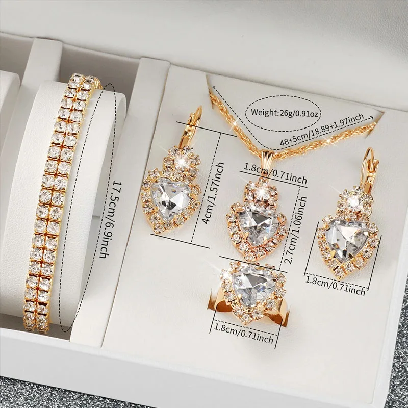 6PCS/Set أزياء الماس الكامل المرأة ووتش الذهب الصلب الفرقة الكوارتز الساعات الماس والمجوهرات مجموعة