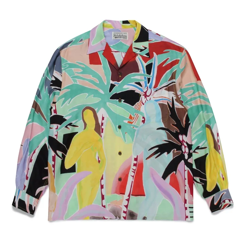 WACKO MARIA Coconut Hawaii Long Sleeve Shirt High Quality Brand Vintage Mens Womens Tops Holiday Shirt