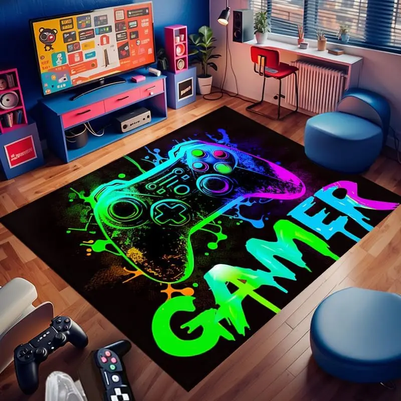 Gaming Rug for Boys' Bedroom, Soft Flannel and Comfortable Gamer TPR Non-SlipCarpet for Game Room