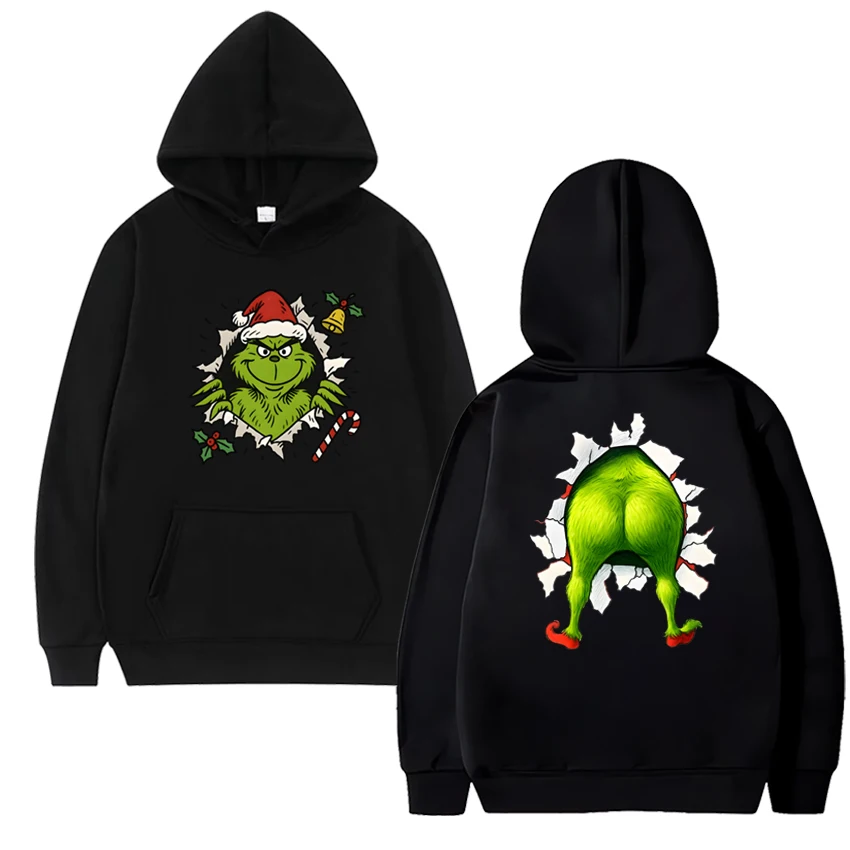 Sweat à capuche de noël drôle Humor Grinch unisexe vacances mignon vert film imprimé pull 2025 hommes femmes polaire sweat-shirt à manches longues