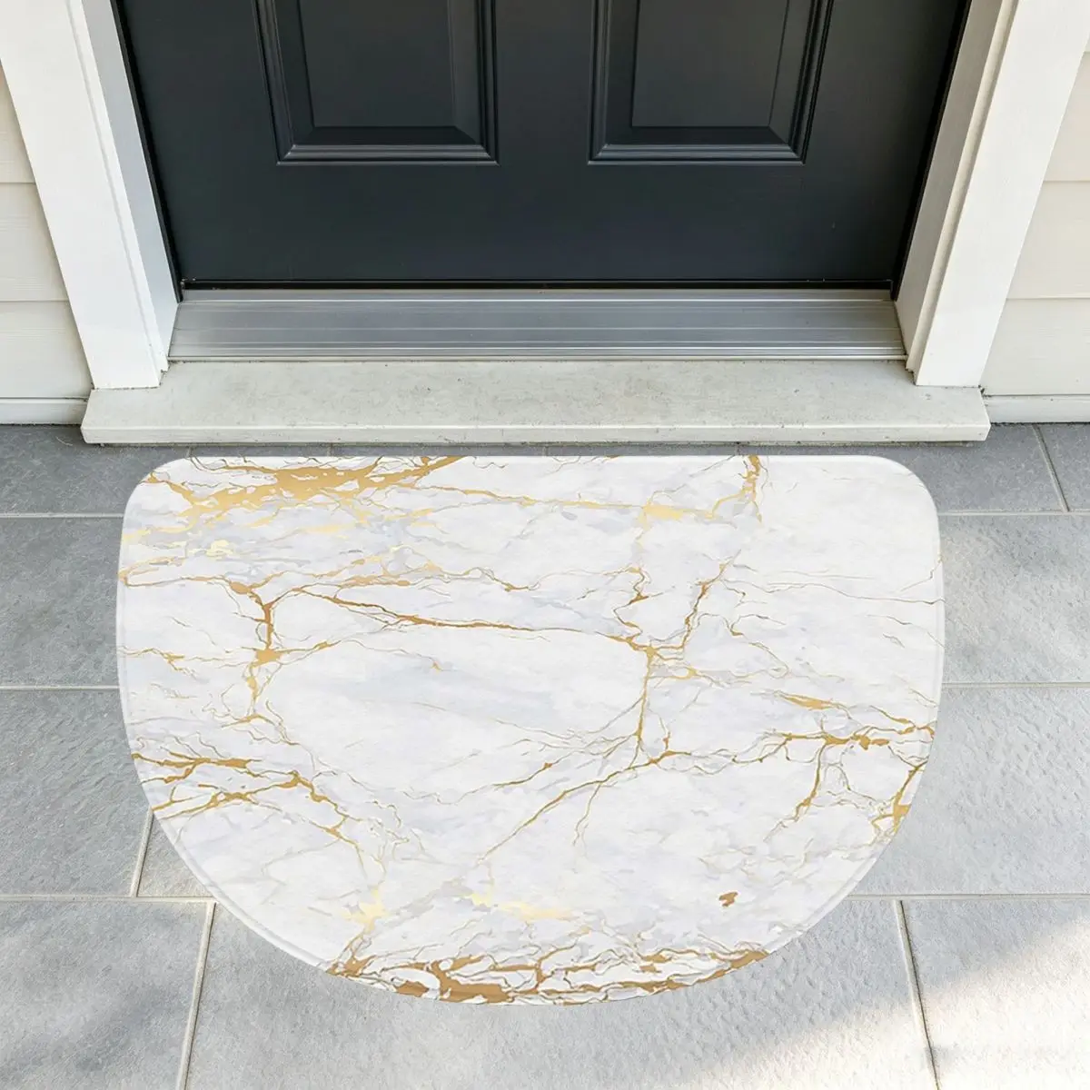 White And Gold Marbl Soft Flannel Half Round Doormat Non Slip Bathroom Mat Absorbent Floor Carpet for Home Bedroom