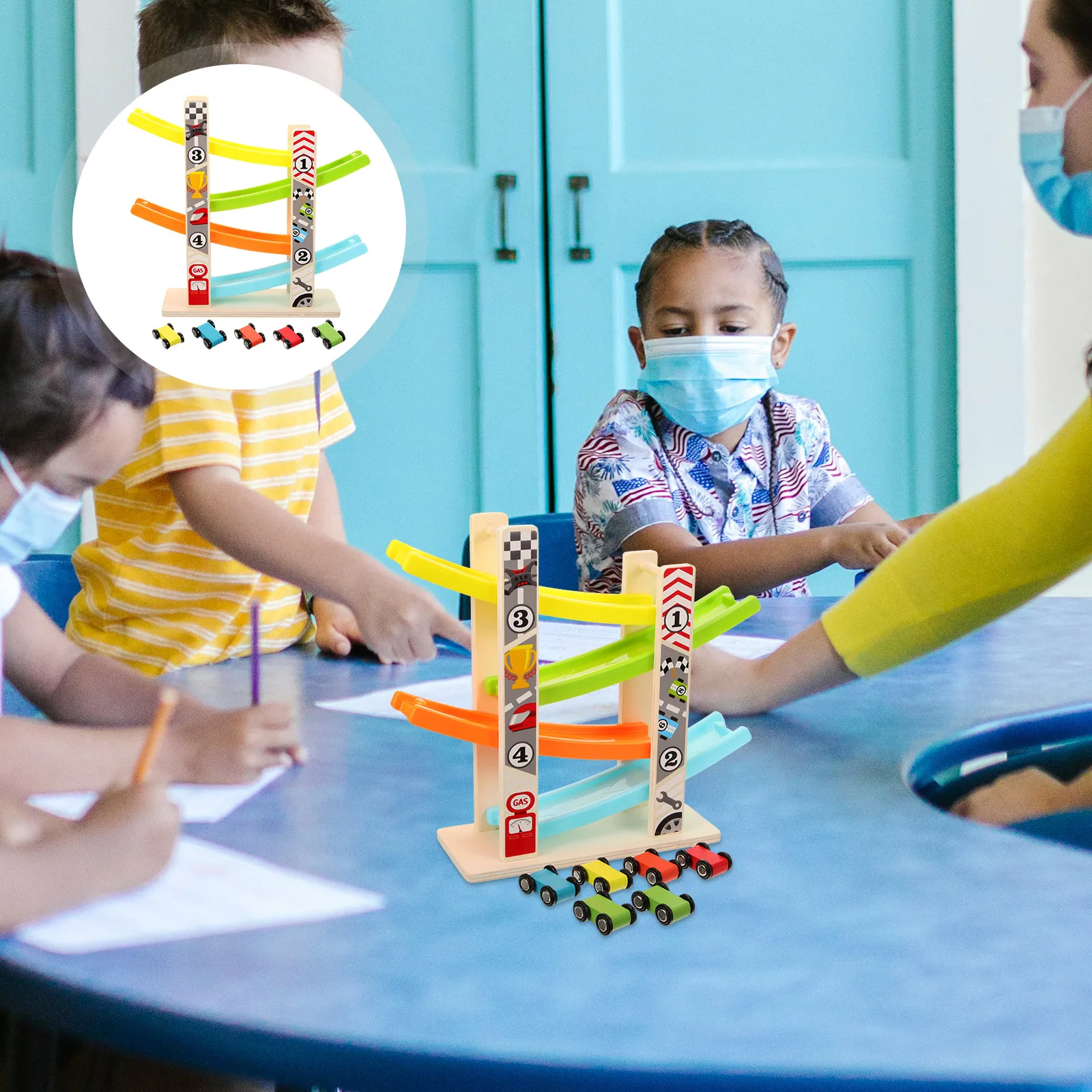 レールグライダーカー スライディングおもちゃ トラック グライディングパズル 早期教育 木製レーシングおもちゃ 子供
