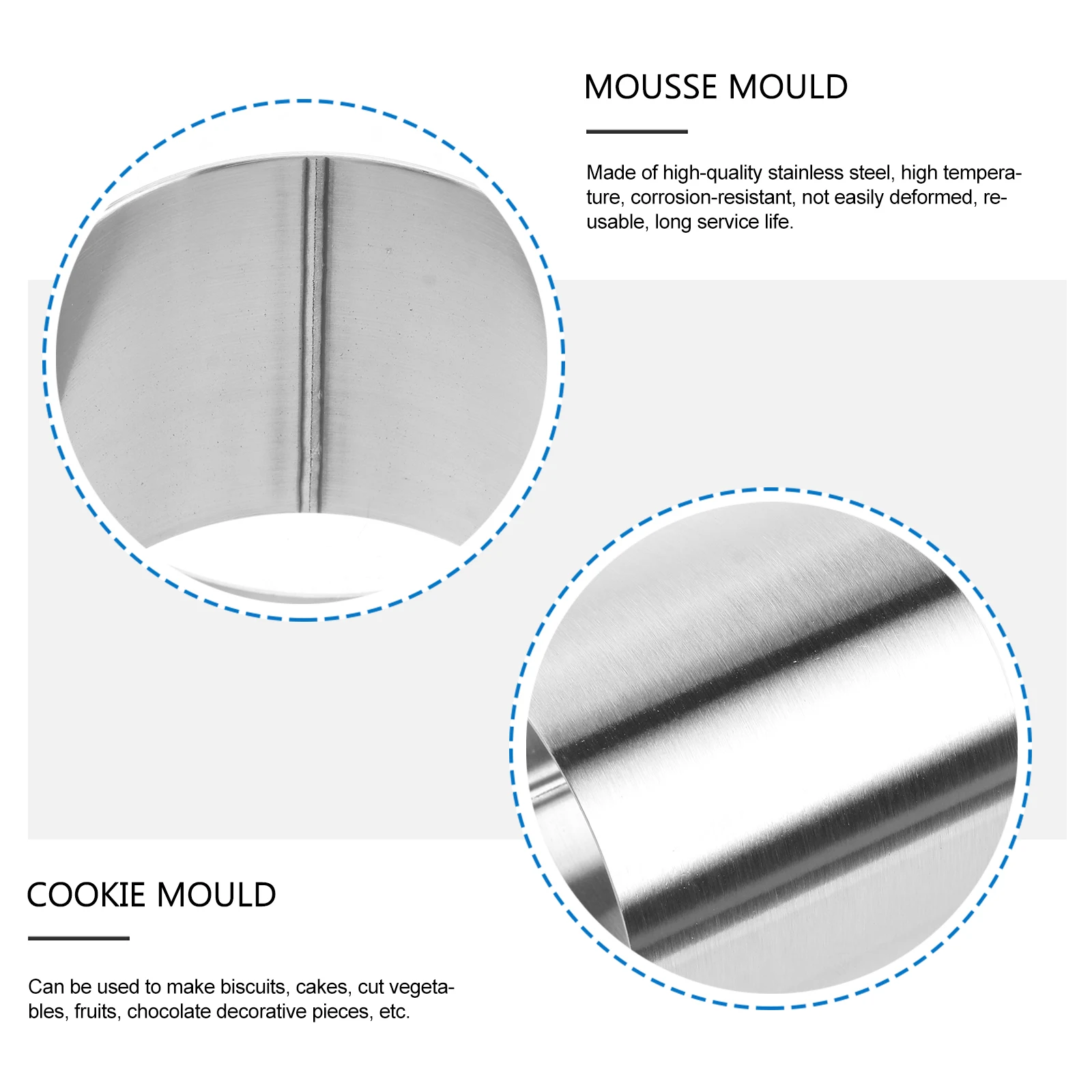 

4pcs 6X6X5Cm Stainless Steel Mousse Ring Reusable Baking Mold For Cake Cookie Pastry Diy Chocolate Decoration Smooth Non-Stick