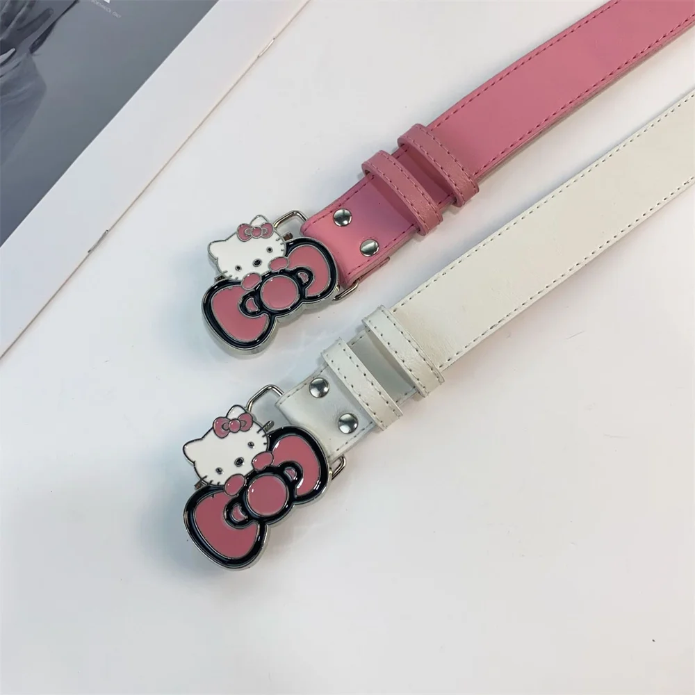 Cartoon Sanrio Belt Hello Kitty Pink Bow Knot Belt Y2K Cool Girl Cosplay Clothing Kawaii Metal Accessories Cute Young Women Gift