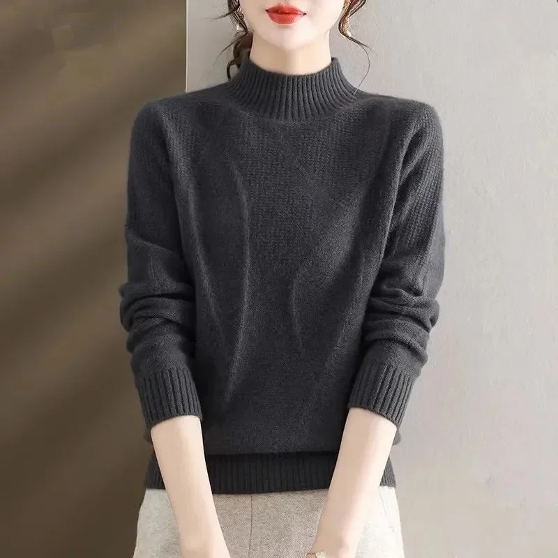 

Solid Half Turtleneck Knit Sweater Women Autumn Winter Korean Long Sleeve Pullovers Fashion All Match Thick Warm Slim Jumper New