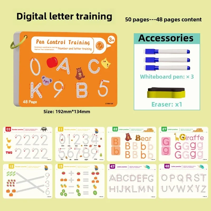 Pen Control Training 48 Pages Tracing Workbook Montessori Books Early Childhood Exercise Book Reusable Calligraphy Copybook