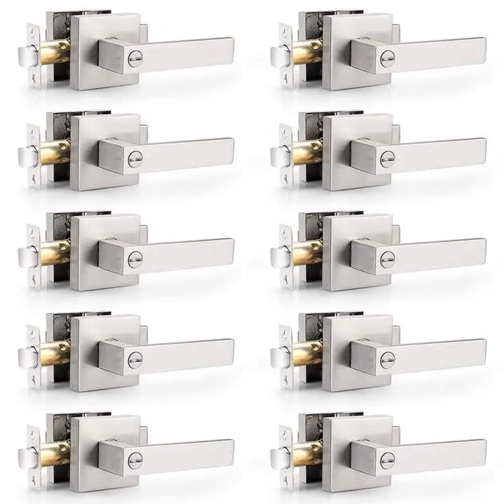 10 Pack Privacy Door Levers Lockset Zinc Alloy ANSI Grade 3 Standard Bathroom Bedroom Use Right/Left Handed Adjustable Latch