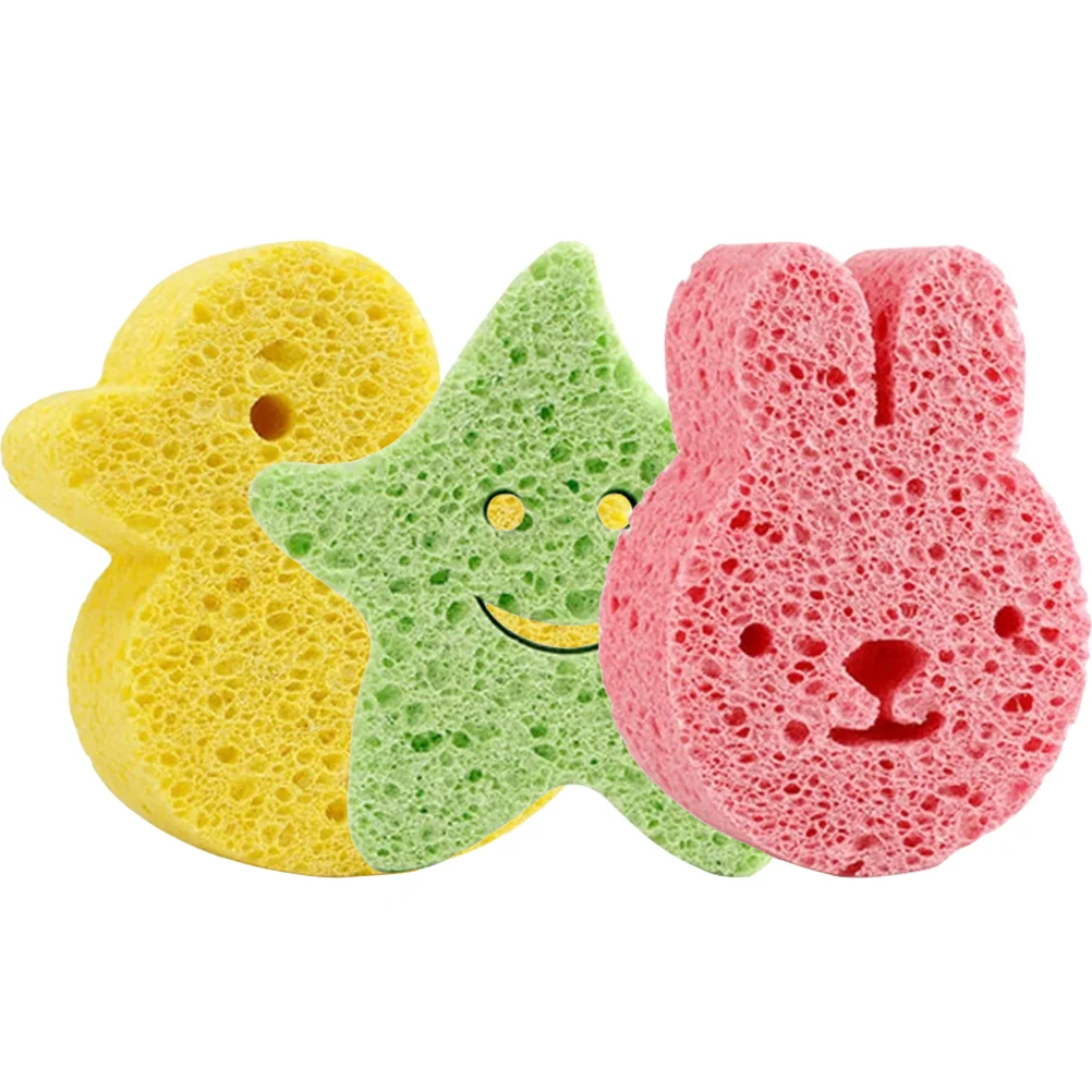 Bath Sponge Wood Pulp Baby Shower Sponges Cartoon Animal Shape Kids Bath Sponges Toddler Shower Toys Cleaning Brush Pad