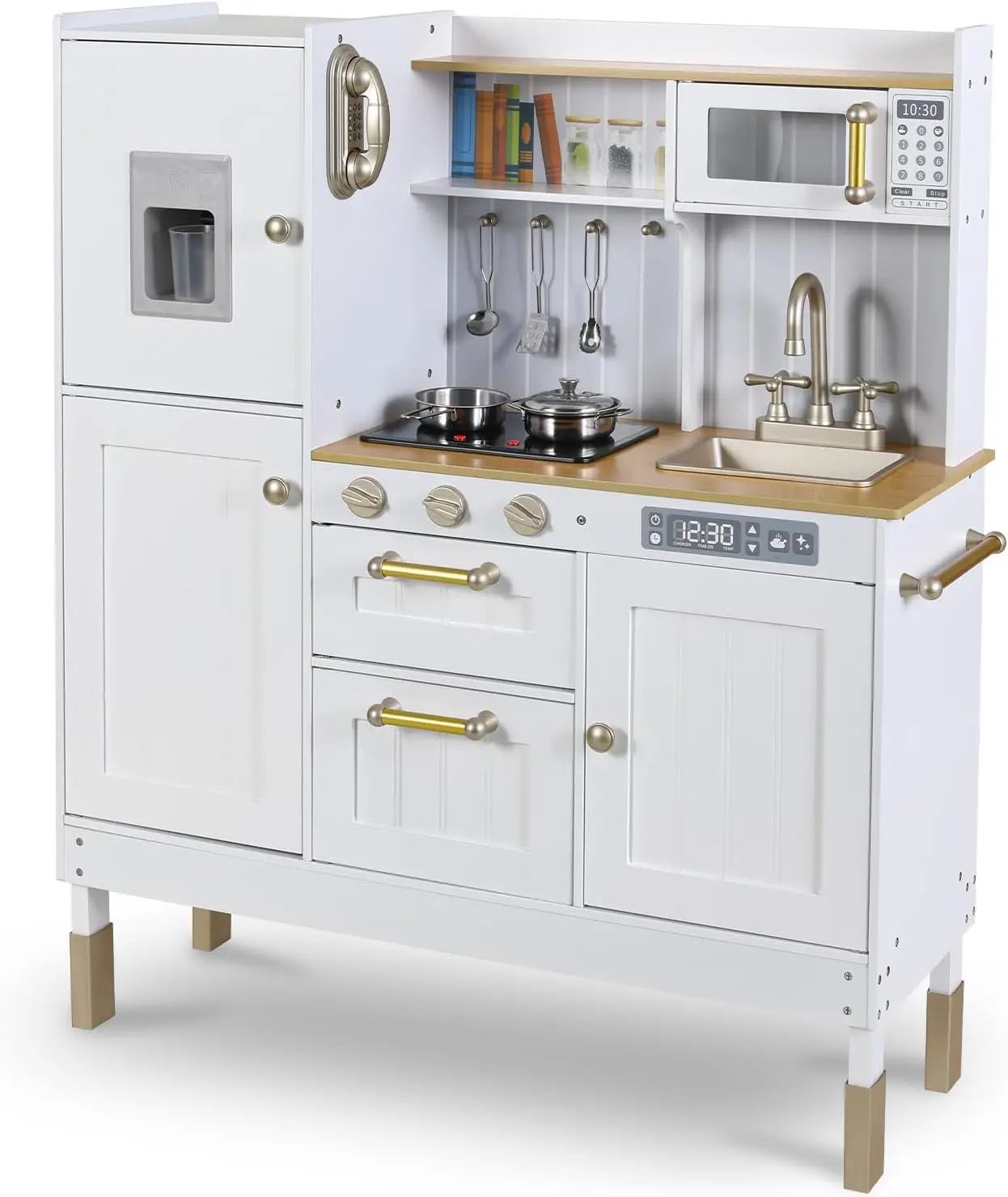 Cucina da gioco per bambini, set da cucina finta in età prescolare, set da cucina in legno con luce e suono realistici, telefono, fornello, Fridg