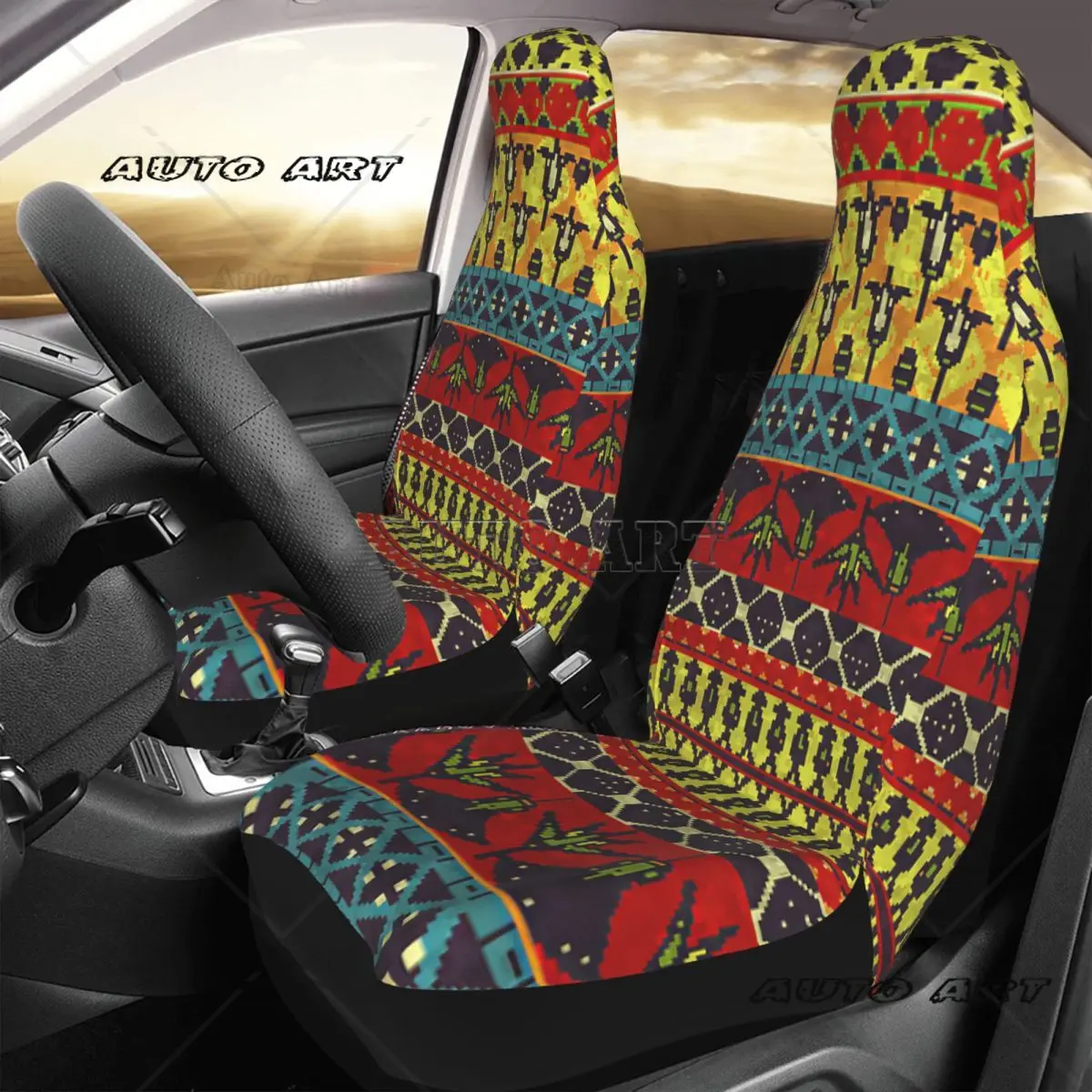 Ancient Egyptian Ornament Tribal Car Seat Cover Custom Printing Universal Front Protector Accessories Cushion Set