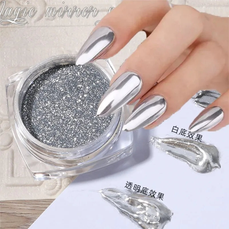 1Jar Metallic Mirror Glitter Powder Nail Pigment Dust Metal Effect Holographic Rubbing Powder Nail Art UV Gel Polish Chrome Dust