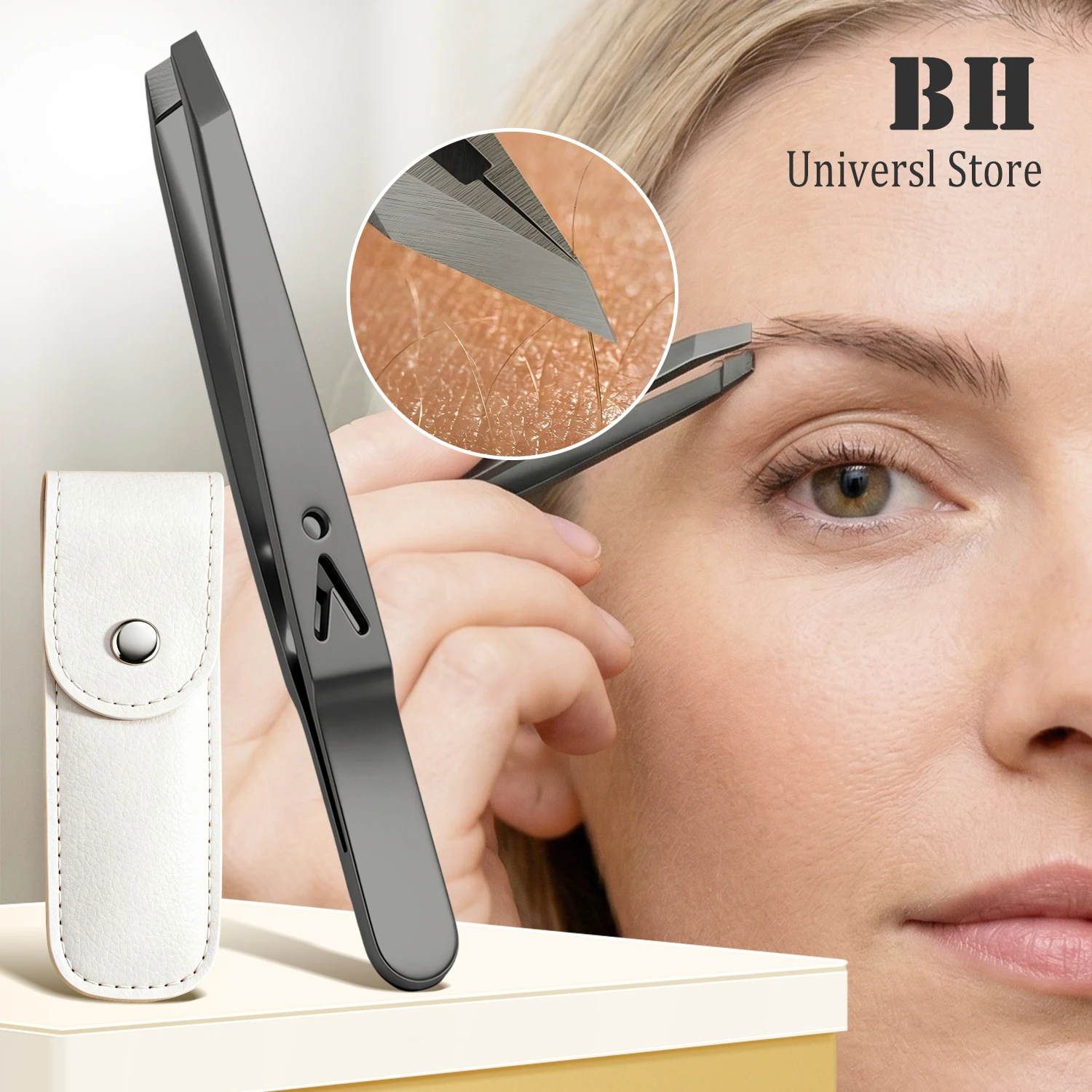 1 Pince à épiler professionnelle pour sourcils, barbe et cils, outil de maquillage pour le visage, pour homme ou femme, avec étui