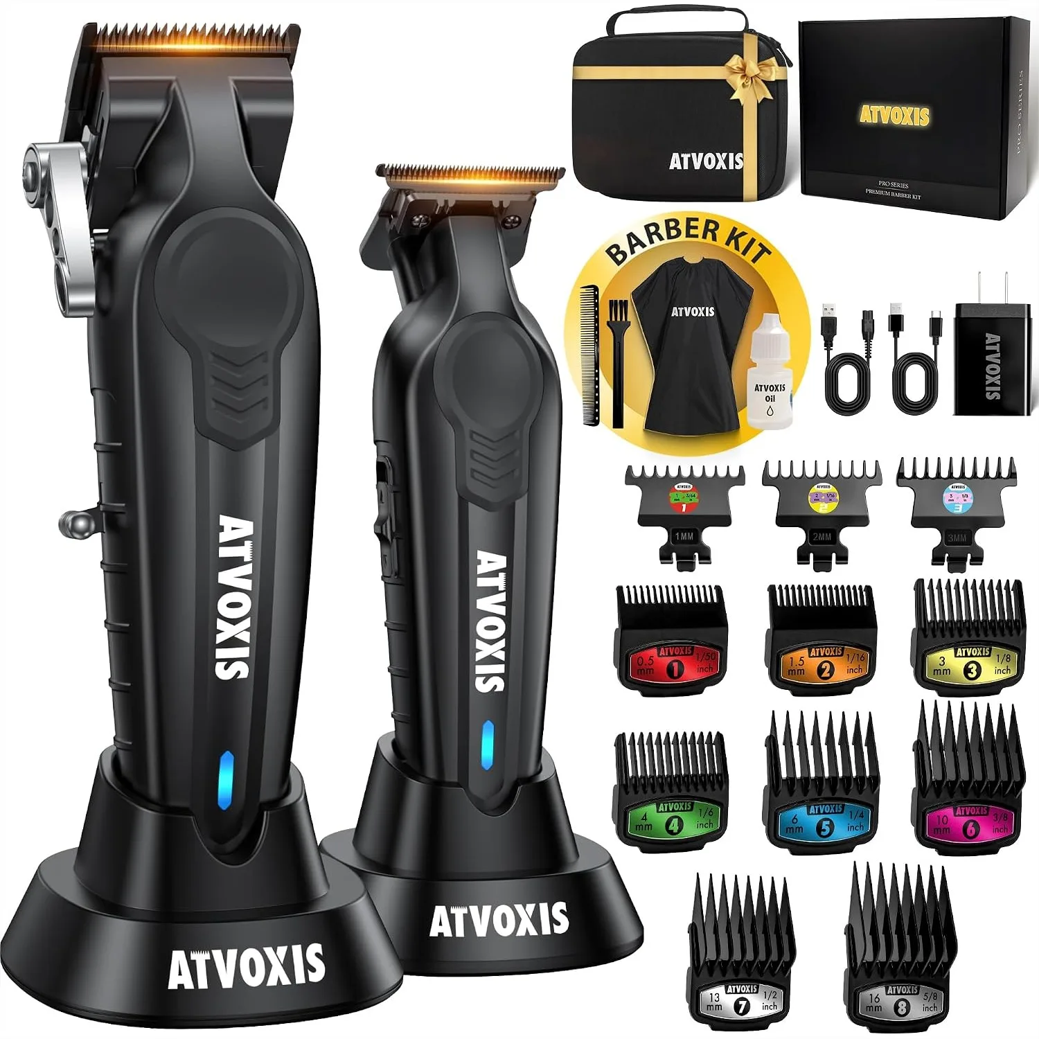 Hair Clippers for Men with DLC Blade and 7500RPM Motor, Cordless Hair Cutting Kit with 8 Magnetic Combs and Charging Stand