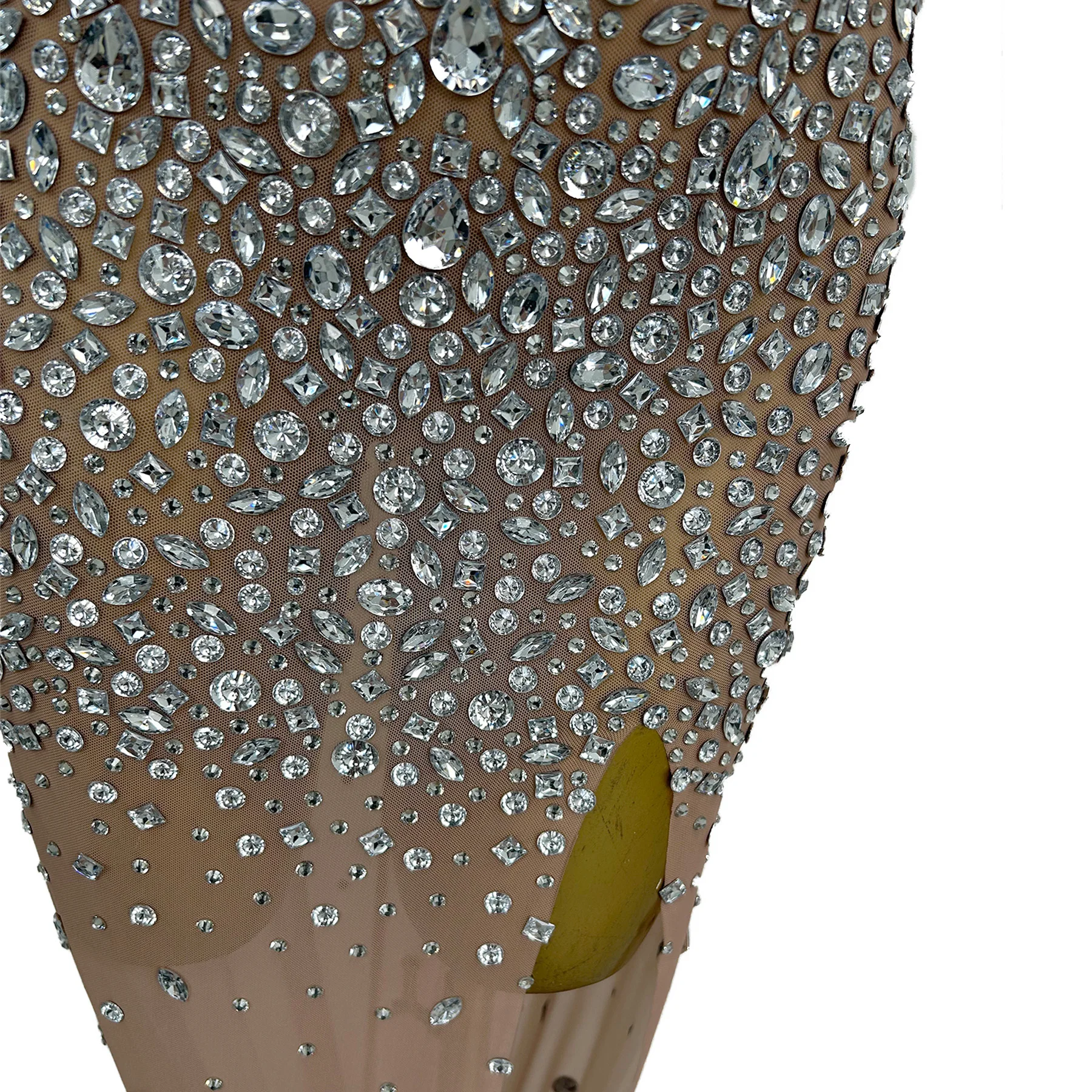 Hainiao Abito da sera da donna di lusso di fascia alta con strass argento Abito da ballo senza spalline in rete sexy Abito da cocktail per cena di nozze