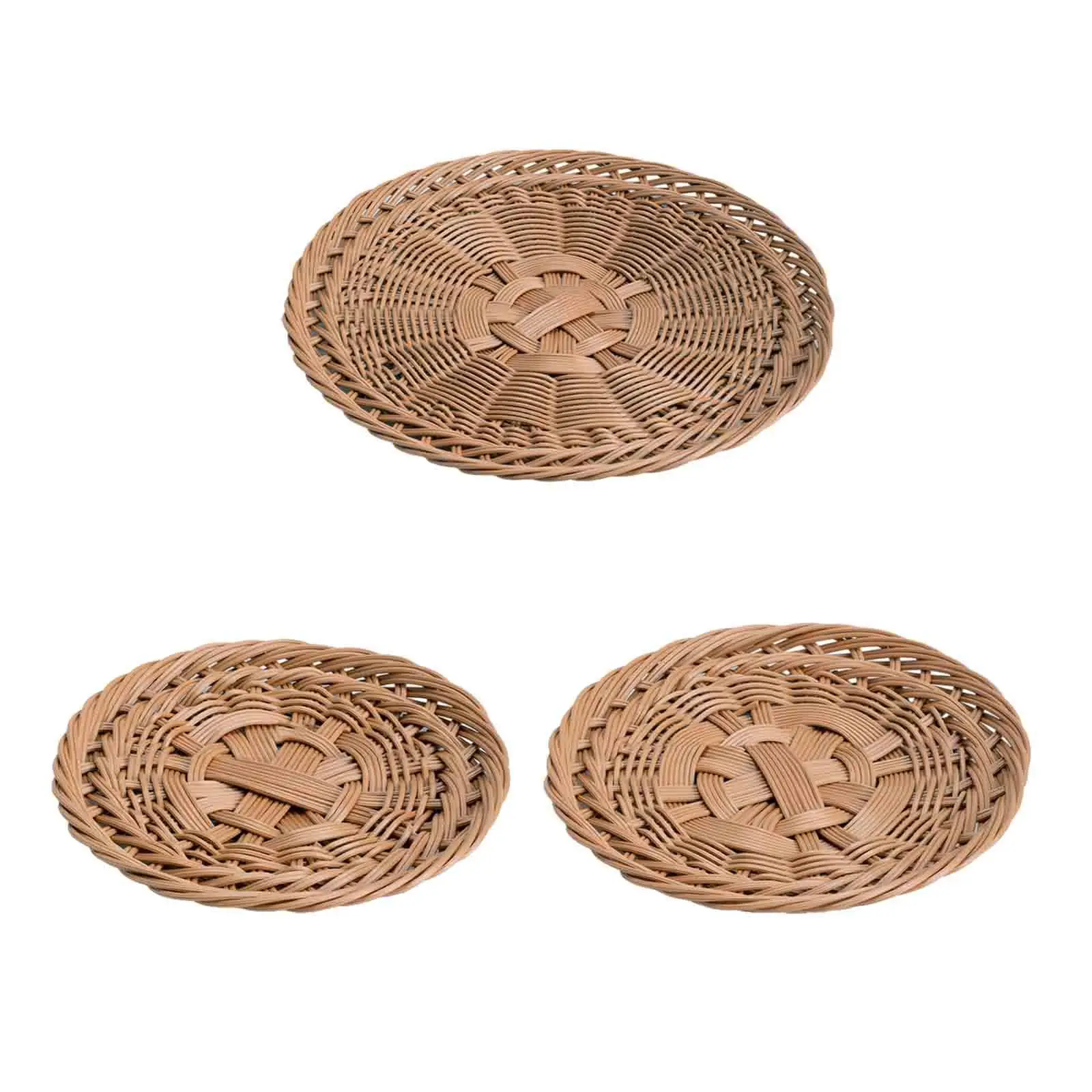 سلال تقديم سلة خبز مستديرة منسوجة، قابلة للتكديس، سلة فاكهة من الخيزران المقلد للوجبات الخفيفة والحلوى ومخزن الخبز هدية