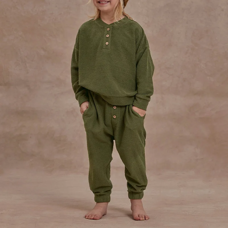 

Toddler Girls Loungewear Two-piece Set New Winter Solid Color Thicken Warm Kids Boys Pullovers+elastic Waist Little Boys Pant
