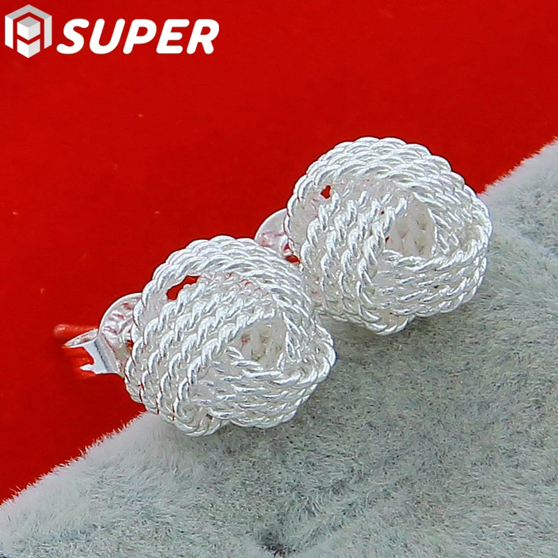 

100% Real 925 Sterling Silver Elegant Soft Winding Stud Earrings for Women Wedding Engagement Jewelry