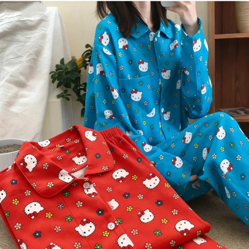 

Sanrio Hello Kitty Loungewear Set Cotton brushed Women Loungewear Homewear Arrival Casual Autumn Winter Long Sleeve Pants Lapel