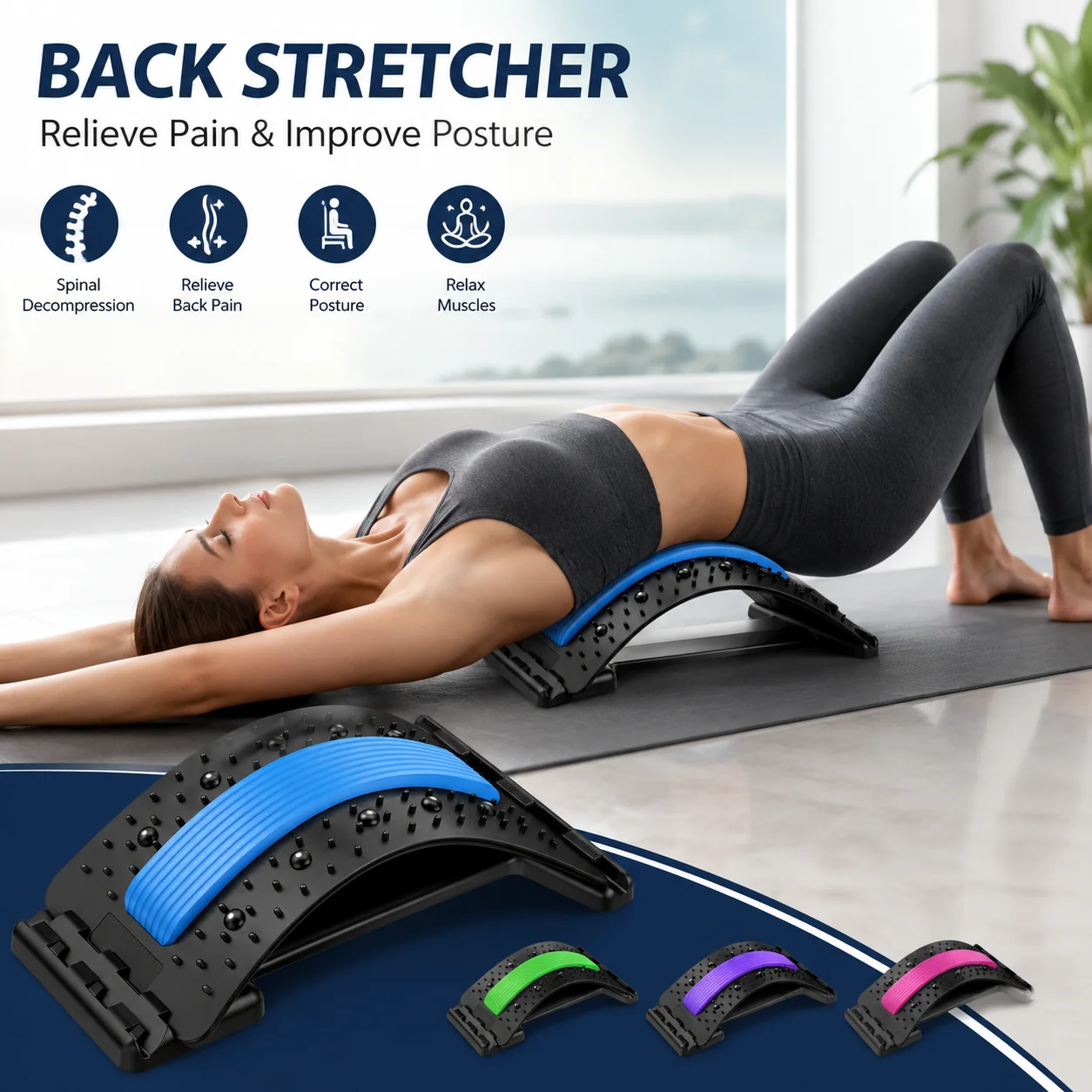 Lumbar Back Stretcher Massager Spine Pain Relief Vertebral Relaxer Lower Back Support Posture Correction Comfort Device
