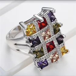 New Square Colour Crystal Big Rings For Women Jewelry Ring Female Geometric Large Wedding Ring