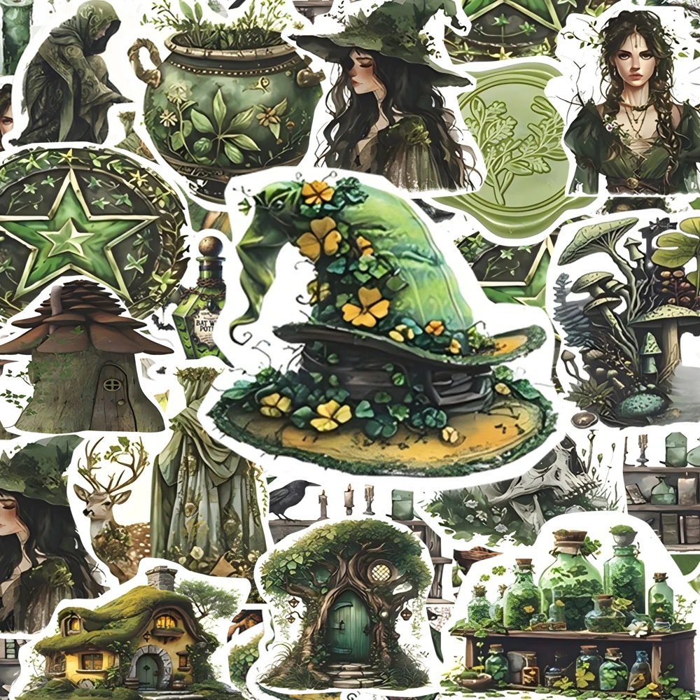 

10/30/50pcs Vintage Forest Magic Witch Cartoon Stickers Aesthetic Decals Kid Toy DIY Notebook Phone Laptop Cool PVC Sticker Pack