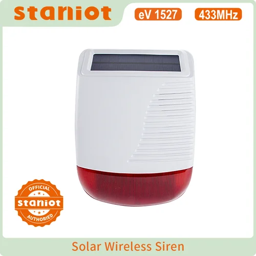 Staniot-sirena estroboscópica Solar inalámbrica para exteriores, sirena de alto decibelio resistente al agua de 433MHz con Flash de luz para sistema de alarma antirrobo para el hogar