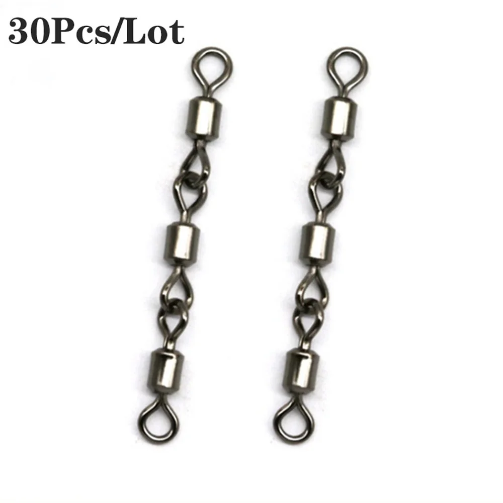 30Pcs 2#-12# Fishing Three Joint Rolling Swivel Fishing Barrel Swivel Tackle Fishing Line Connector Clip Fishing Accessoriesn