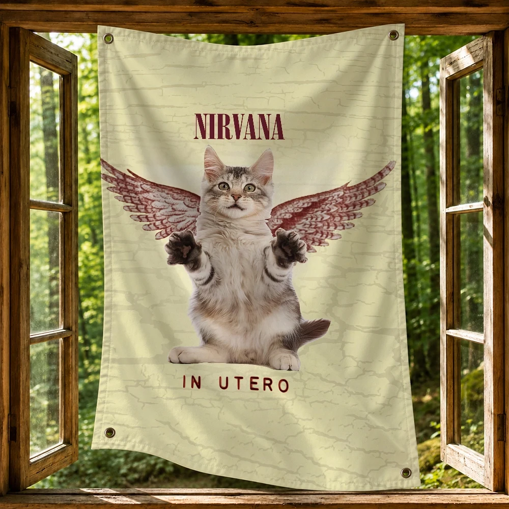 N-Nirvana Rock Band Outdoor Flag for Home Camping Party Club Decor Garden Yard Wall Hanging Banner