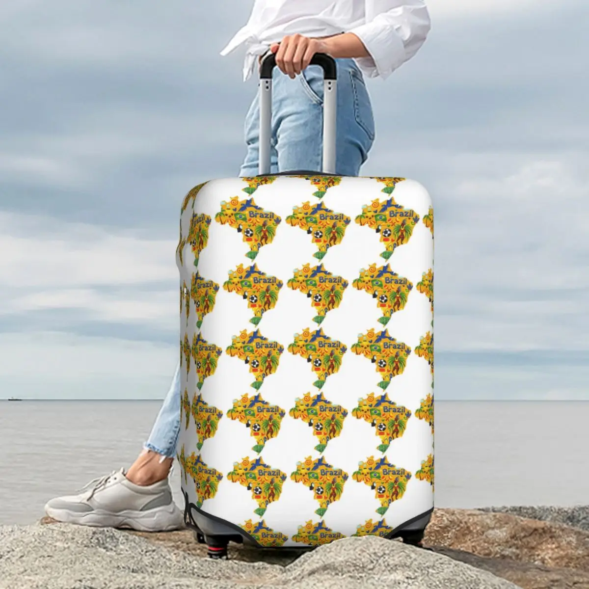 

Brazil Abstract Map Suitcase Cover Protection Elastic Trip Luggage Protector Covers for 18-32 Inch