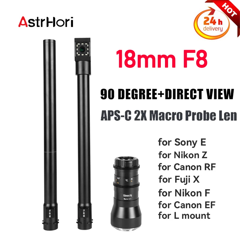 AstrHori 18mm F8 2x Macro Probe Lens 90 Degree+Direct View APS-C Specialty Lens for Fuji X/Nikon Z/Sony E/Canon RF/Panasonic L