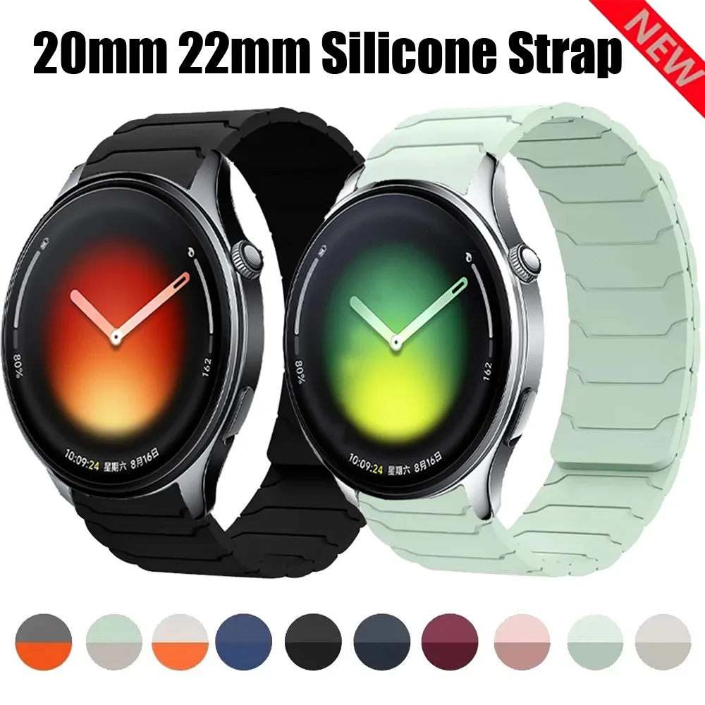 Bracelet magnétique en silicone de 20 mm et 22 mm pour Xiaomi Watch 5/S5-4-3-2-1, bracelet souple pour Oneplus Watch 3/2R/Lite, Realme Watch 5/S