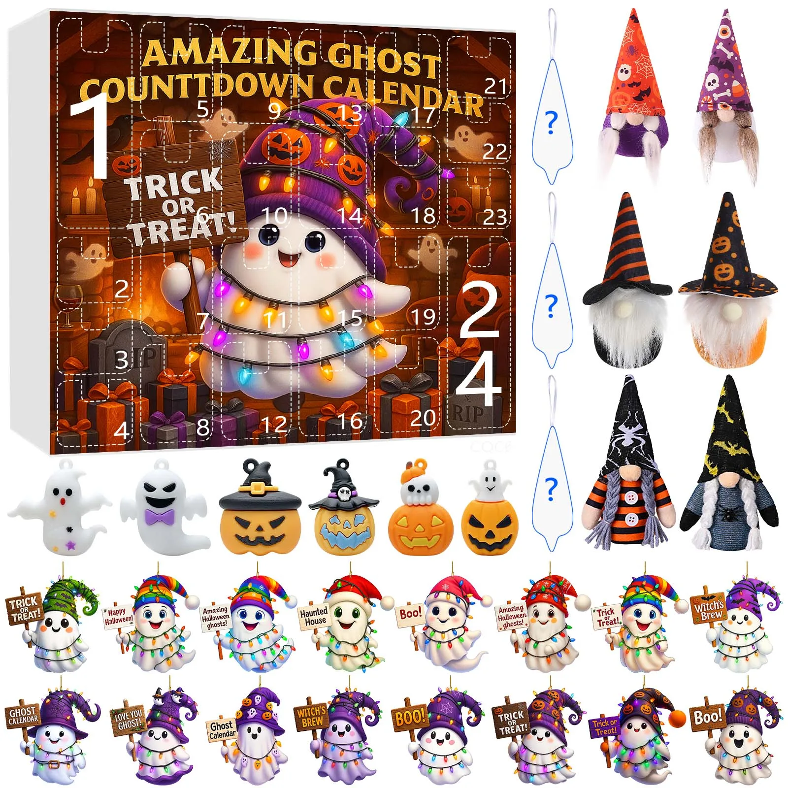 ชุดตัวจับเวลาภาพสำหรับเด็ก ชุดปฏิทินนับถอยหลังวันฮาโลวีน 24 วัน ของเล่น 2 มิติ รูปทรงกาแฟขนาดเล็ก พร้อมตัวจับเวลา