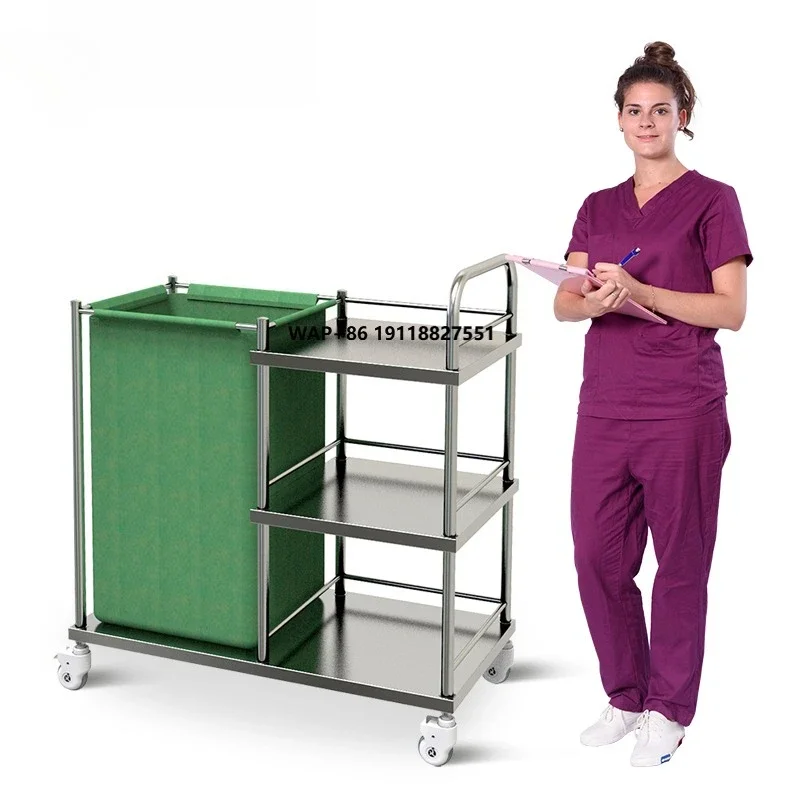 SKH027 SAIKANG Economic Hotel Housekeeping Clean Linen Cart Stainless Steel Hospital Laundry Trolley