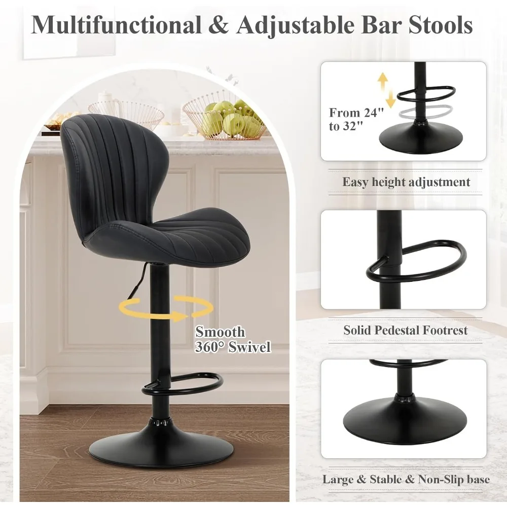Bar Stools Set Of 6, Modern Swivel Bar Chairs, Adjustable Faux Leather Upholstered Barstools Counter Height With High Backrest