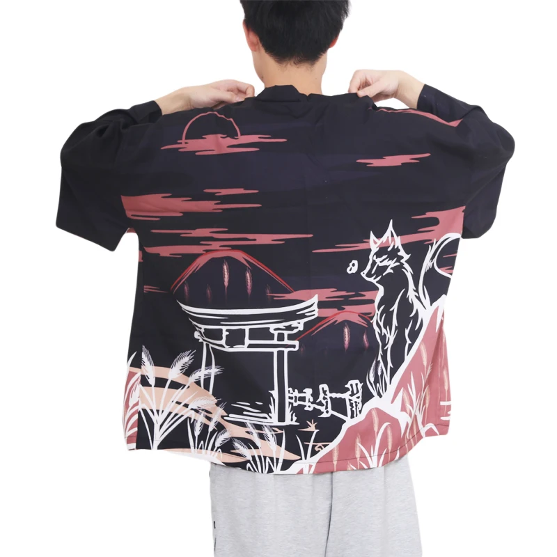 Kimono japonais imprimé de dessin animé pour hommes et femmes, cardigan Harajuku, chemise traditionnelle Haori, entreMiMiSamurai