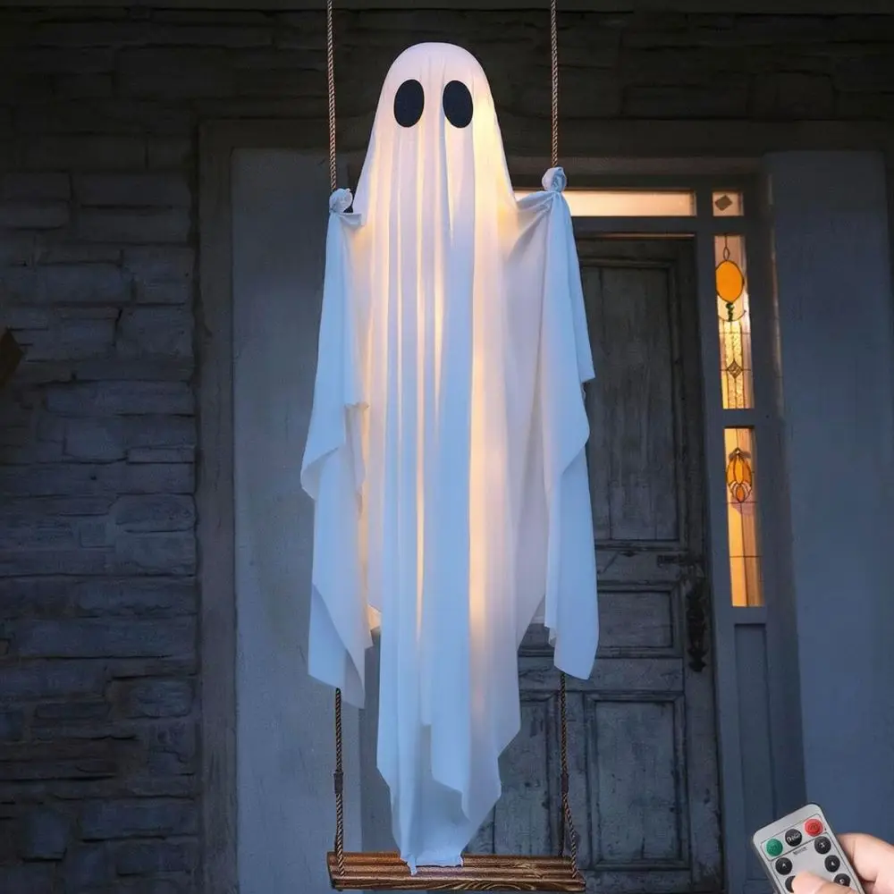 Scary Glowing Swinging Ghost Hanging Prop Halloween Party Decoration Haunted House Supplies Outdoor Yard Tree Decor