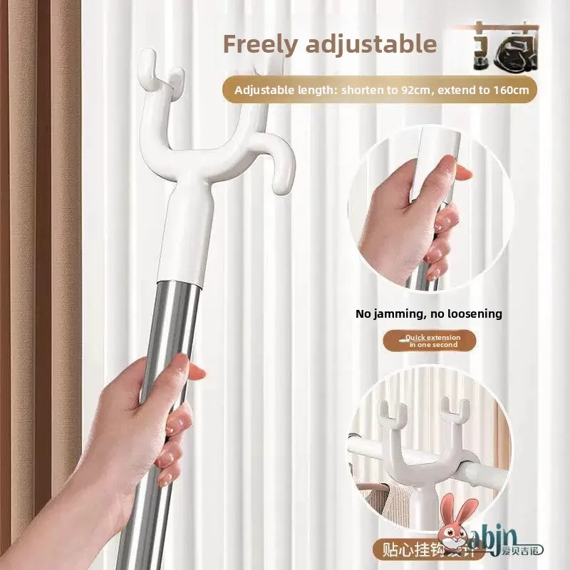 Stainless Steel Clothes Drying Rod Dormitory Use Student Clothes Hanger Rod Retriever Extendable