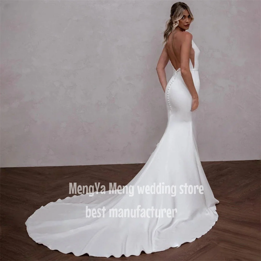 ZHUISHU Semplice Sirena Treno Abito Da Sposa Donne Della Cinghia di Spaghetti Aperto Indietro Colletto Quadrato Abito Da Sposa Abiti Da Noiva Personalizzato
