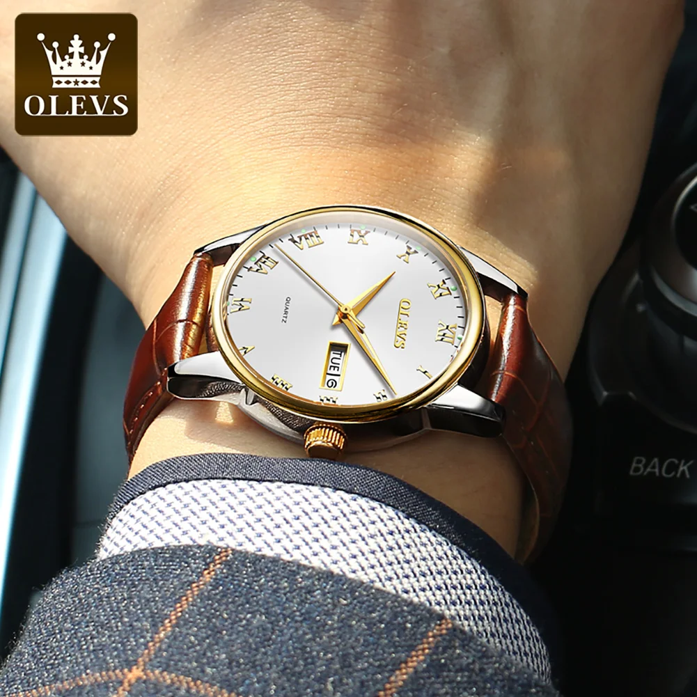 Orologio da uomo al quarzo con doppio calendario stile cintura di marca OLEVS 5568