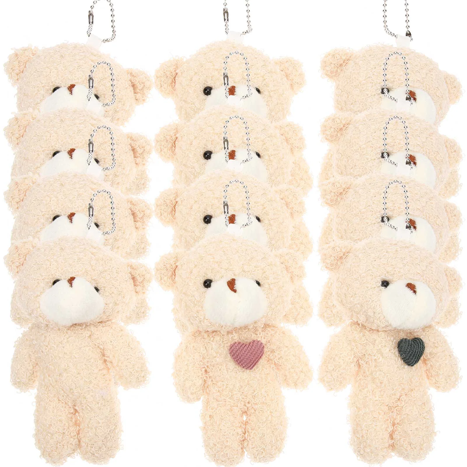12 Pcs Bear Ornaments Car Key Ring Charm Bag Pendant Plush Chain Stuffed Animal Decor Pp Cotton Party Favor