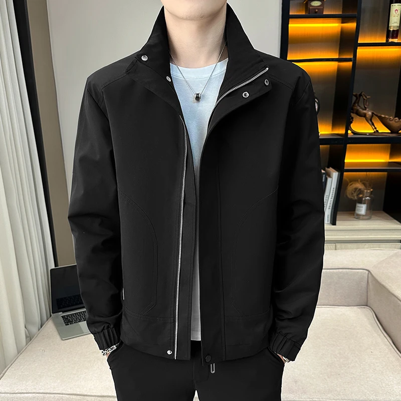 

Мужская куртка с воротником-стойкой, повседневная рабочая одежда, бренд Sli, весна-осень, полиэстер, длинный рукав, застежка-молния