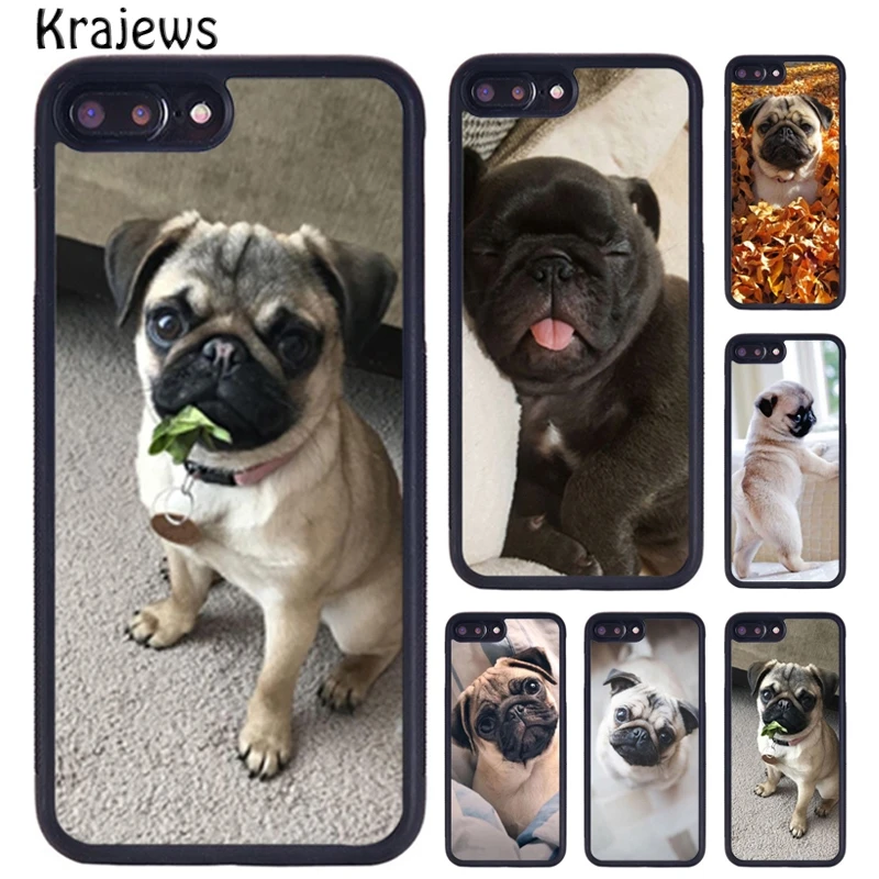 Krajews Cute Pug Dog Phone Case For iPhone 16 15 14 X XR XS 11 12 mini 13 Pro MAX Plus cover shell coque