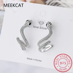 Punk Genuine 100% 925 Sterling Silver Long Bohemian Snake Stud Earrings for Fashion Women Party Animal Jewelry Gift 2021