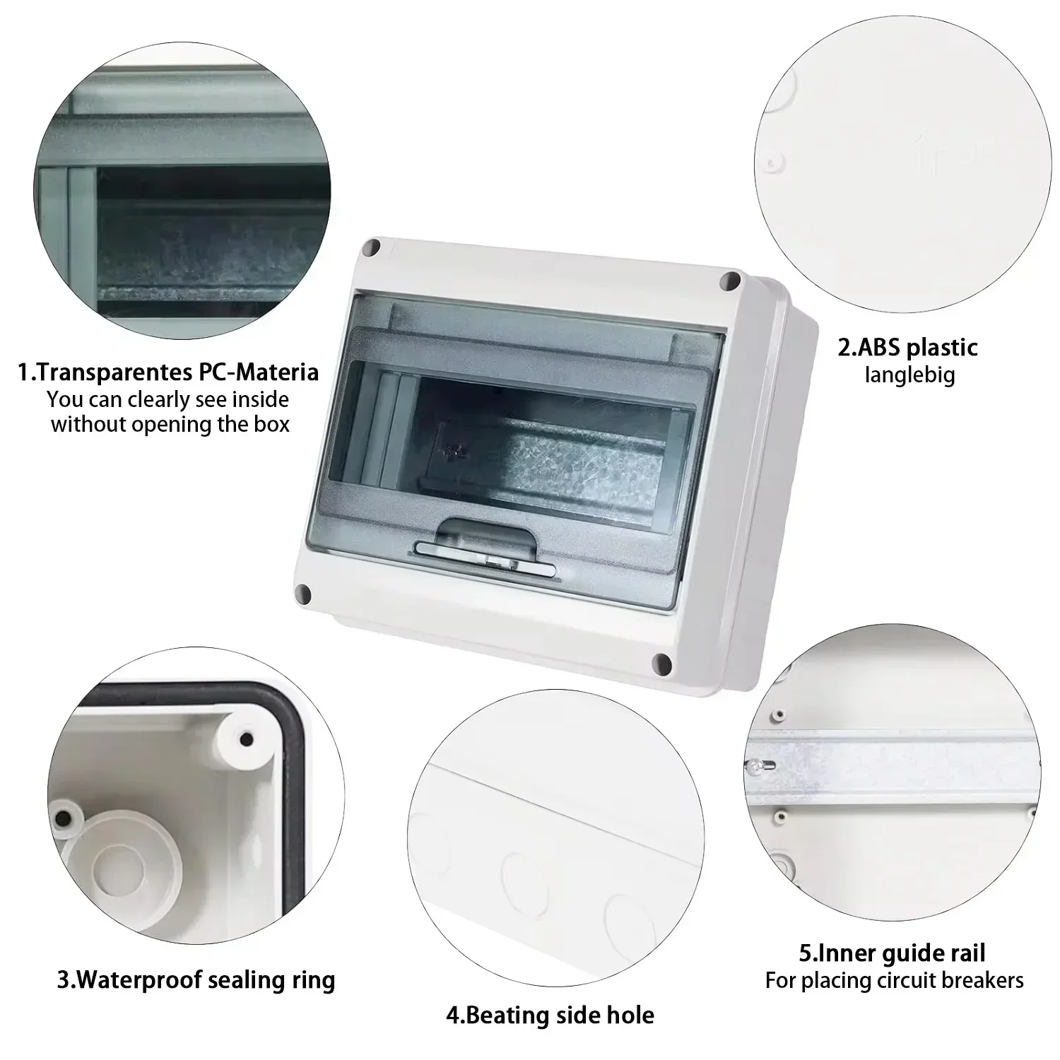 HT Series Junction Box 5/8WAY PC Plastic IP65 Waterproof Fuse Boxes with Terminal DIN Rail for Outdoor Garden Distribution Box