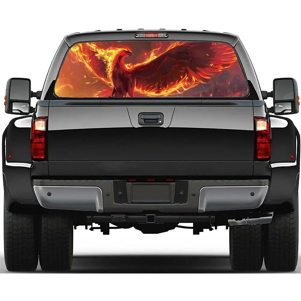 

Soaring Phoenix with Flame Wings Car Rear Windshield Sticker Truck Window See Through Perforated Back Window Vinyl Decal Decor